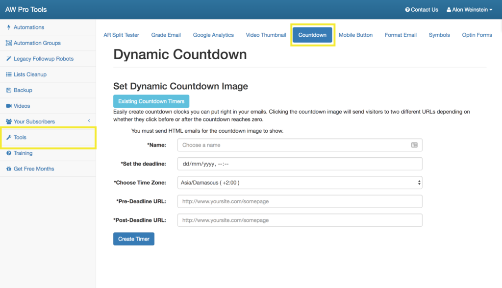 Step 1 - Go to Tools -> Countdown Timer